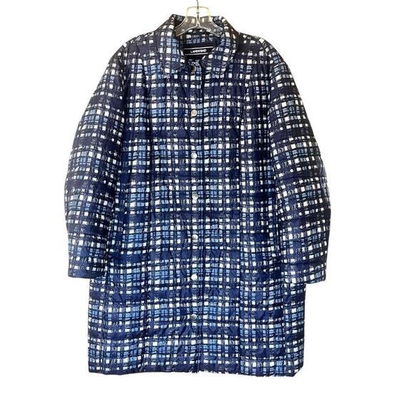 Lands End Woman’s Plaid Print Blue Snap Front Puffer Coat Light Weight Sz 16 W/P - Picture 1 of 5